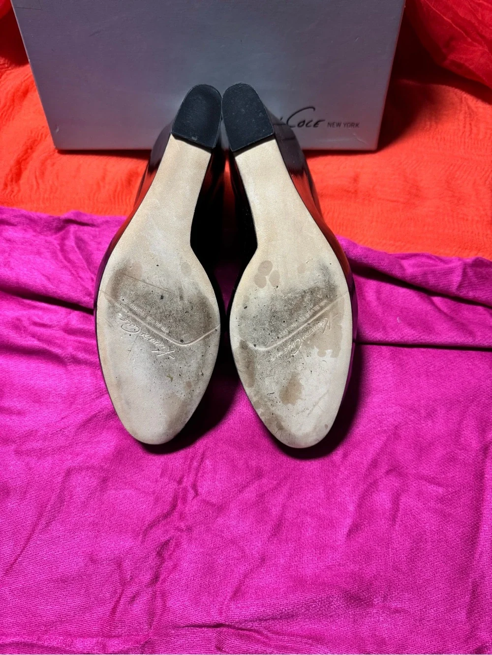 Kenneth Cole New York Black Leather Wedge Pumps